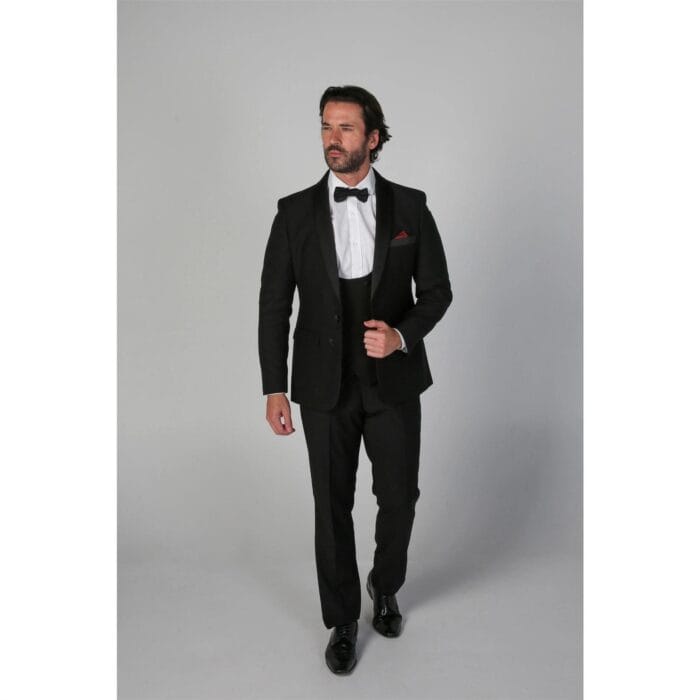 Men's Black Tuxedo Suit 3 Piece Shawl Lapel Formal Wedding Dress - Knighthood Store