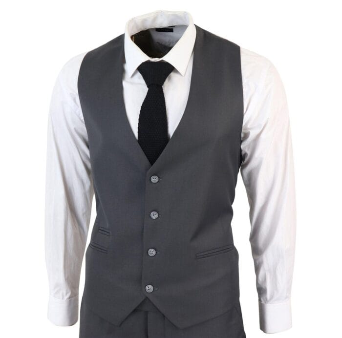 Men's Classic Charcoal Grey Suit 3 Piece Tailored Fit Vintage Office Wedding Prom - Knighthood Store