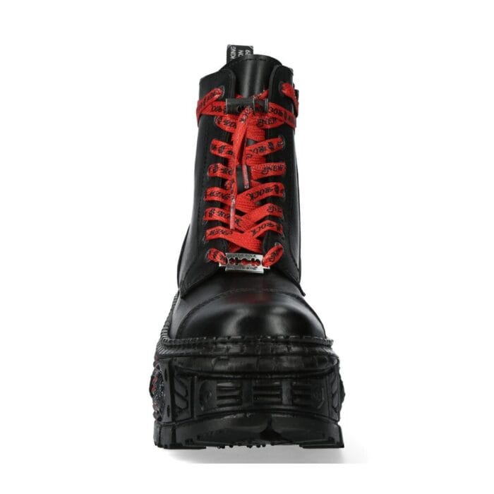 New Rock Boots WALL126CCT-C1 Unisex Metallic Black Leather Platform Gothic Boots - Knighthood Store
