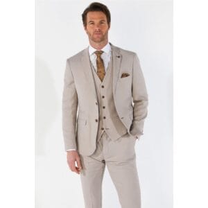 Men's Suit 3 Piece Beige Classic Birdseye Summer Wedding - Knighthood Store