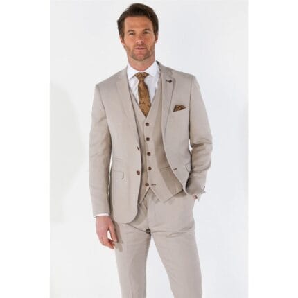 Men's Suit 3 Piece Beige Classic Birdseye Summer Wedding - Knighthood Store