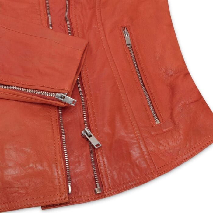 Womens Real Leather Biker Jacket Cross Zip Soft Slim Fit Brando Tan Brown Black Red Yellow - Knighthood Store