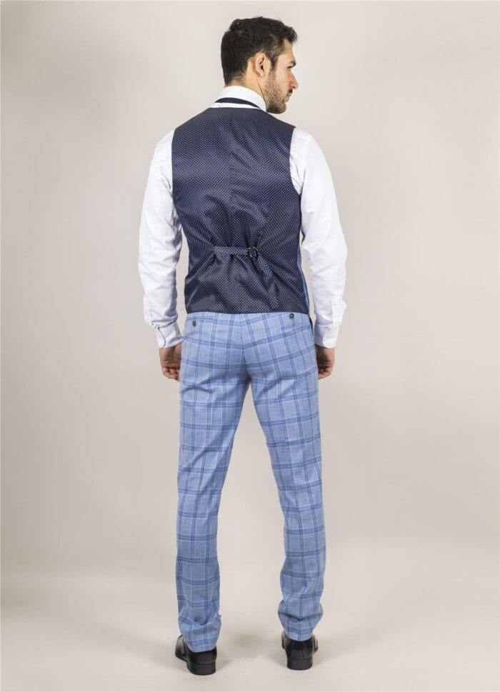 Men's Waistcoat Light Blue Checked Tailored Fit Vest - Knighthood Store