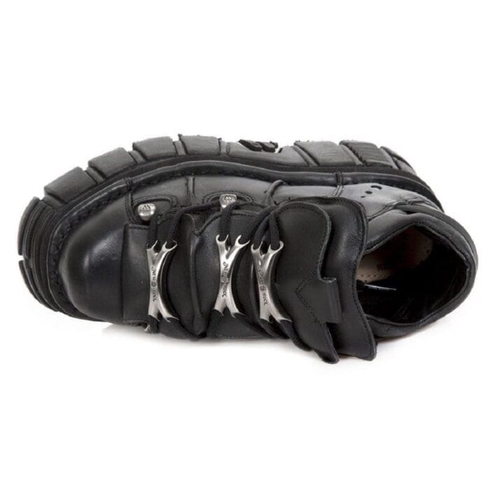 New Rock M.106-S29 TOWER SHOES Metallic Black Leather Biker Gothic Boots - Knighthood Store