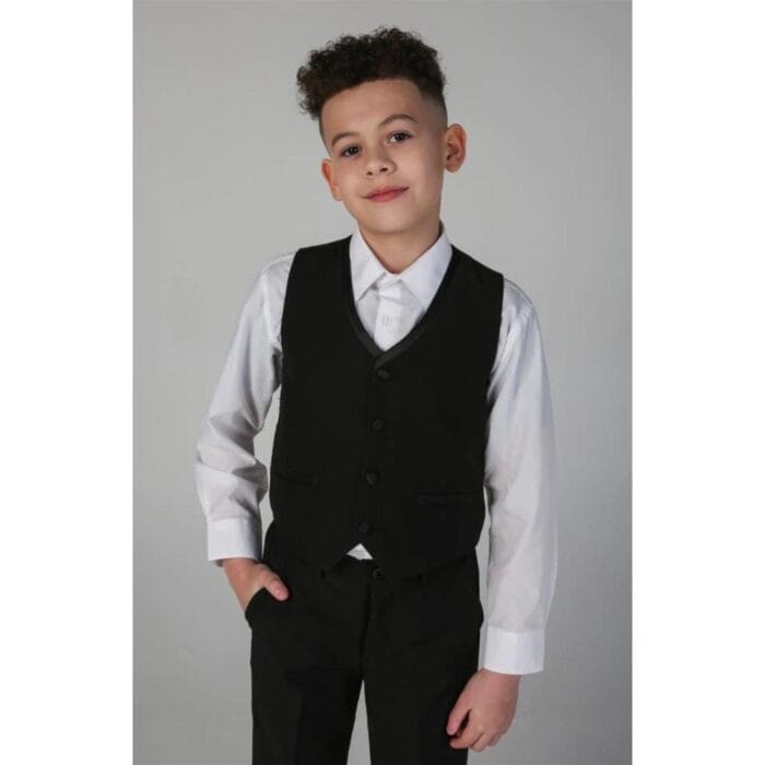 Boys 3 Piece Black Classic Satin Tuxedo Dinner Suit Wedding - Knighthood Store