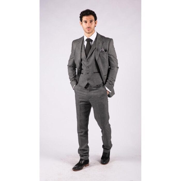 Mens Classic 3 Piece Suit Prince Of Wales Check Grey Tailored Fit Vintage Wedding - Knighthood Store