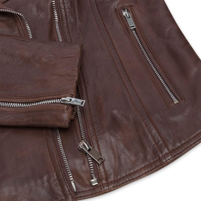 Womens Real Leather Biker Jacket Cross Zip Soft Slim Fit Brando Tan Brown Black Red Yellow - Knighthood Store