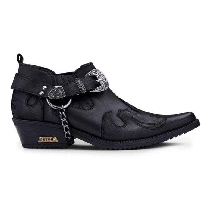 Mens Genuine Leather Western Shoes Croc Snake Pattern Metal Chain Belt Cuban Heel Dancing - Knighthood Store