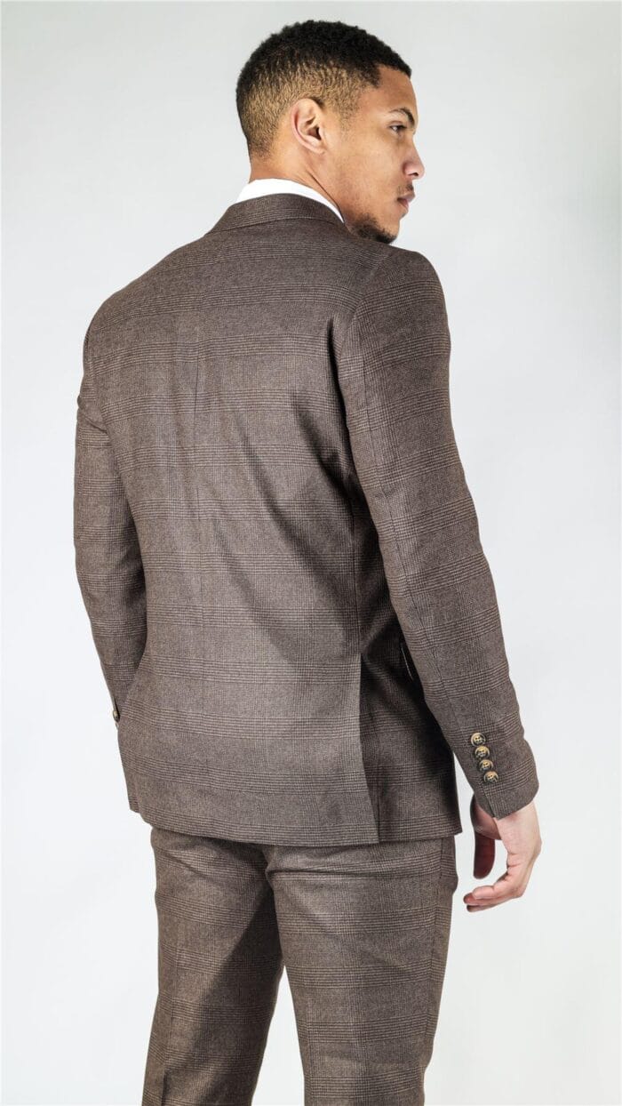 Men's Brown Suit 2 Piece Double Breasted Check Formal Dress - Knighthood Store