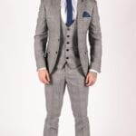 Mens Marc Darcy 3 Piece Suit Grey Prince Of Wales Blue Check Vintage Retro - Knighthood Store