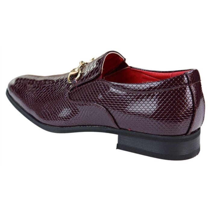 Mens Black Patent Shiny Slip On PU Snake Crocodile Leather Shoes Gold Buckle - Knighthood Store