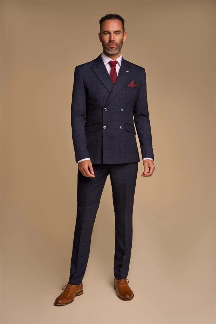 Men's Suit 2 Piece Navy Blue Double Breasted Tailored Fit - Knighthood Store