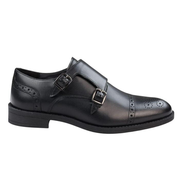 Mens Monk Shoes Black Tan Brown Classic Buckle Genuine Leather Smart Formal - Knighthood Store
