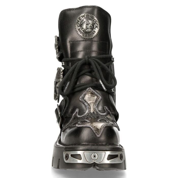 New Rock Mens 407-S1 Silver Cross Black Reactor Sole Leather Ankle Boots Gothic - Knighthood Store