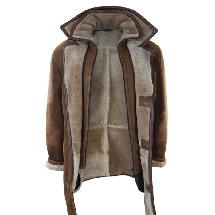 Mens 3/4 Duffle Jacket Real Sheepskin Long Smart Casual Button Zip Warm Coat - Knighthood Store