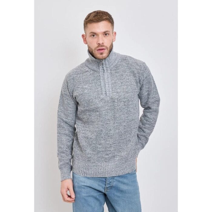 Mens Jumper Fleece Fur Lined Pullover Knitted Warm Winter Casual Half Zip - Knighthood Store