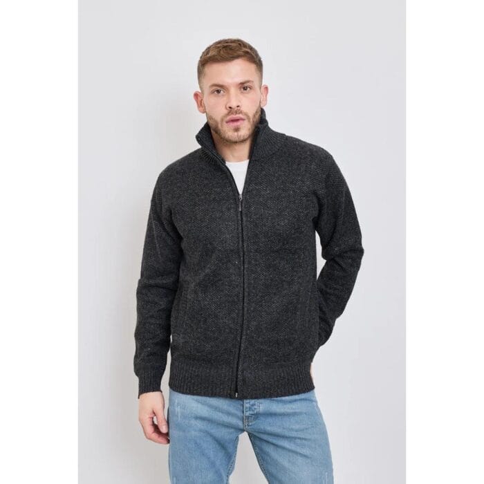 Mens Jumper Jacket Fleece Fur Lined Cardigan Knitted Warm Winter Casual Zipped - Knighthood Store
