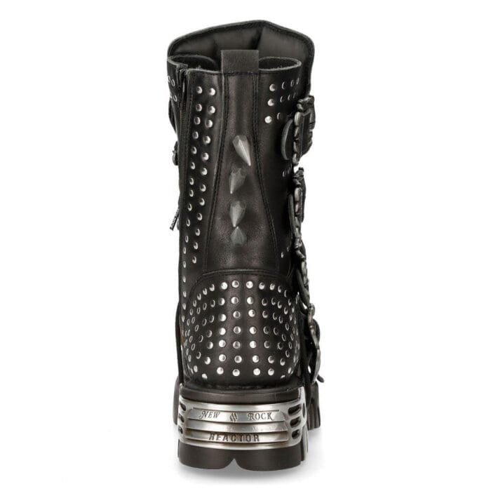 New Rock 1535-S1 Black Leather Military High Boots Metal Spikes Buckles Punk EMO - Knighthood Store