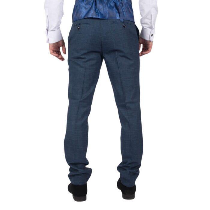 Mens Trousers Prince Of Wales Check Blue Classic Light Tailored Fit Modern - Knighthood Store