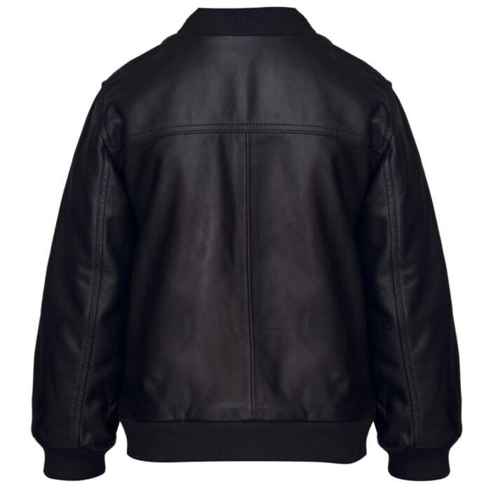 Boys GIrls Kids Unisex Real leather Bomber Style Jacket Varsity Zip Black Blue - Knighthood Store