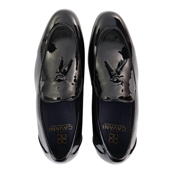 Mens Tassel Slip On Black Shoes Shiny Patent Smart Casual Formal Driving Retro - Knighthood Store