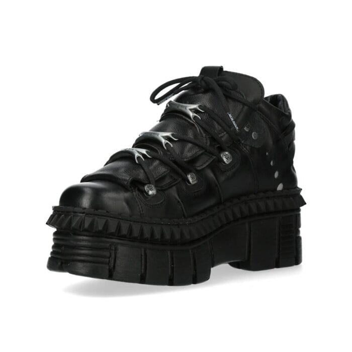New Rock Boots Punk WALL106-S13 Metallic Black Leather Platform Ankle Shoes - Knighthood Store