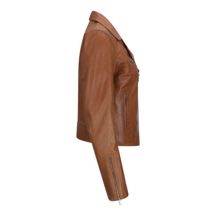 Womens Real Leather Biker Jacket Cross Zip Soft Slim Fit Brando Tan Brown Black Red Yellow - Knighthood Store