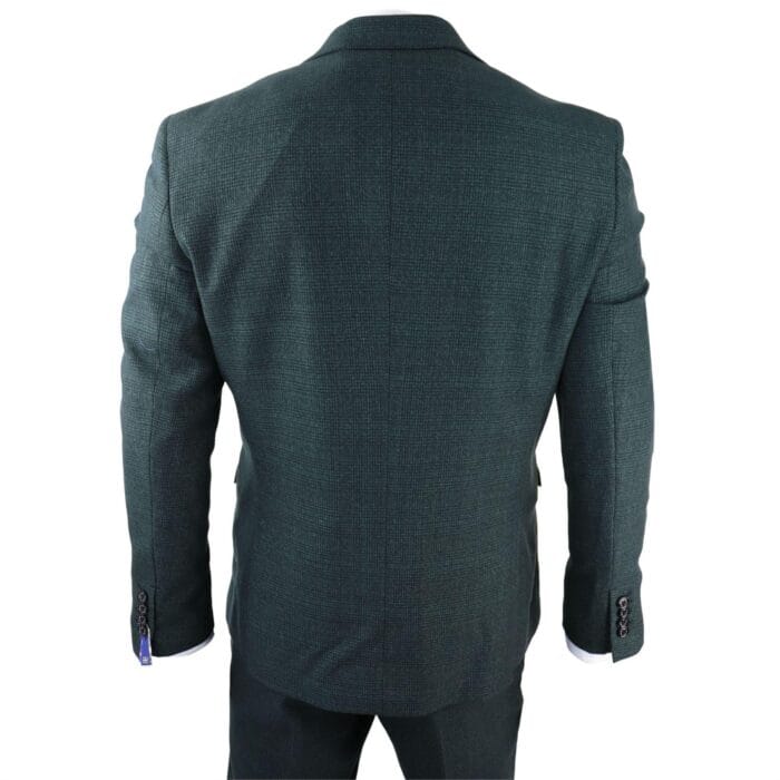 Mens 3 Piece Check Suit Tweed Olive Green Tailored Fit Wedding Peaky Classic - Knighthood Store