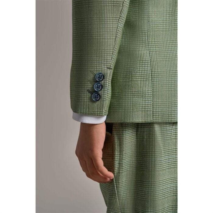 Boys 3 Piece Sage Green Check Suit Tweed Tailored Fit Wedding - Knighthood Store
