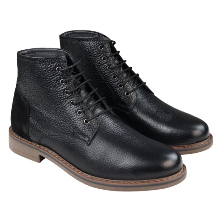 Mens Round Toe Laced Boots Black Tan Brown Real Leather Smart Casual Dress - Knighthood Store