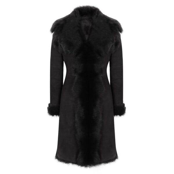 Black Luxury 3/4 Length Ladies Suede Real Toscana Sheepskin Coat Tailored Fit - Knighthood Store