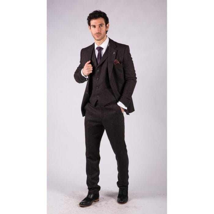 Mens Herringbone Tweed 3 Piece Suit Purple Plum Tailored 1920s Vintage Blinders - Knighthood Store