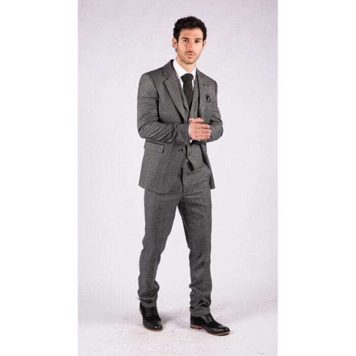 Mens Classic 3 Piece Suit Prince Of Wales Check Grey Tailored Fit Vintage Wedding - Knighthood Store