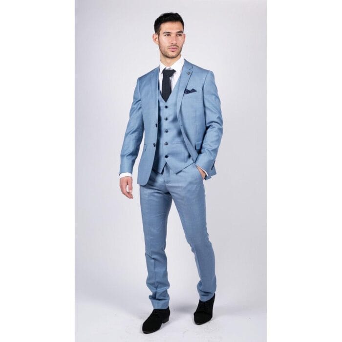 Mens Light Blue Sky 3 Piece Suit Classic Stitch Wedding Summer Prom Classic - Knighthood Store
