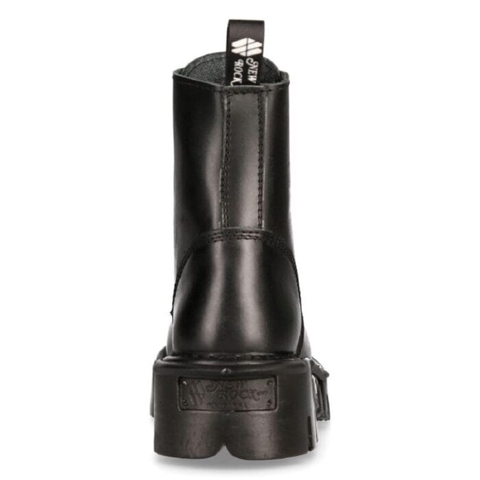 New Rock M-MILI084N-S Unisex Metallic Black 100% Leather Platform Military Boots - Knighthood Store