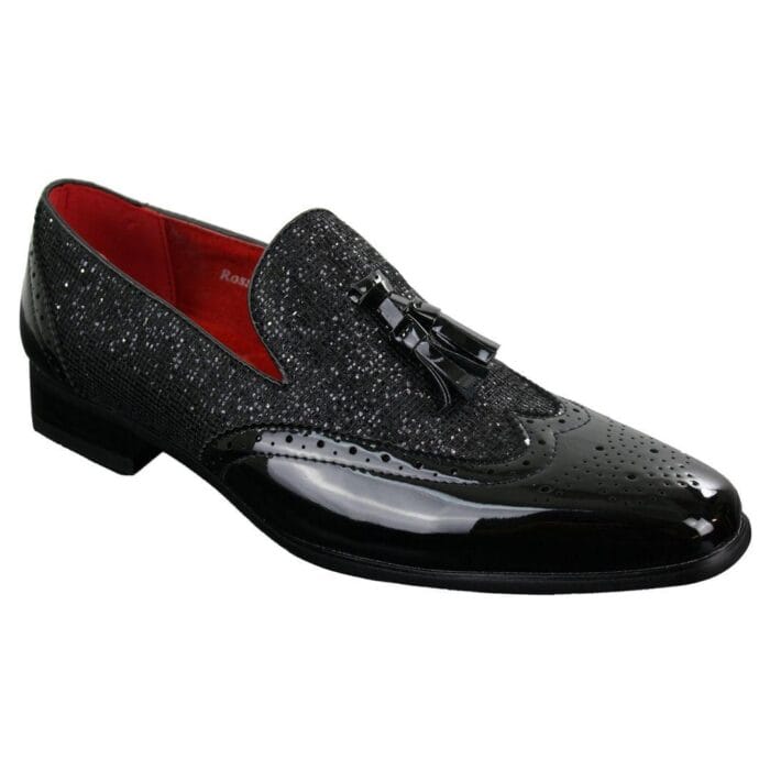 Mens Smart Party Shiny Tassle Shoes Red Silver Black Gold Slip On Patent Leather - Knighthood Store