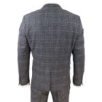 Mens Grey Check 3 Piece Suit Herringbone Tweed Vintage Tailored Fit Blue Velvet - Knighthood Store