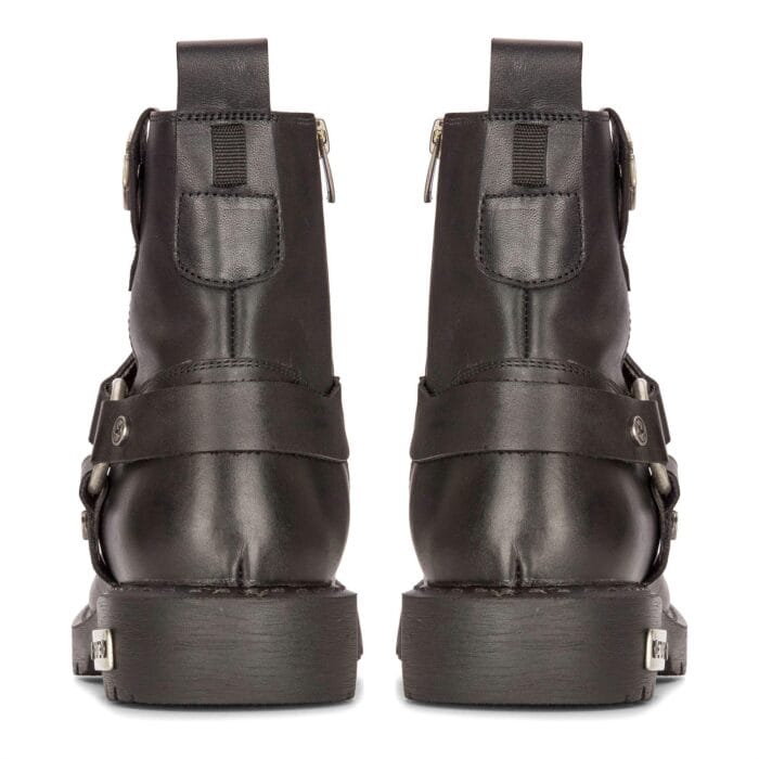 Mens Black Leather Motorcycle Boots Western Rock Punk Metal Toe Ankle Boot - Knighthood Store