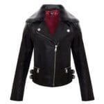 Girls Kids Real leather Biker Style Jacket Cross Zip Black Fur Collar Age 1 - 13 - Knighthood Store