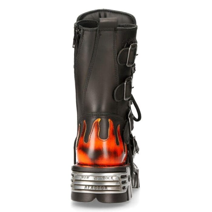 New Rock 107-S1 Red Skull Devil Black Leather Boot Biker Goth Rock Boots - Knighthood Store