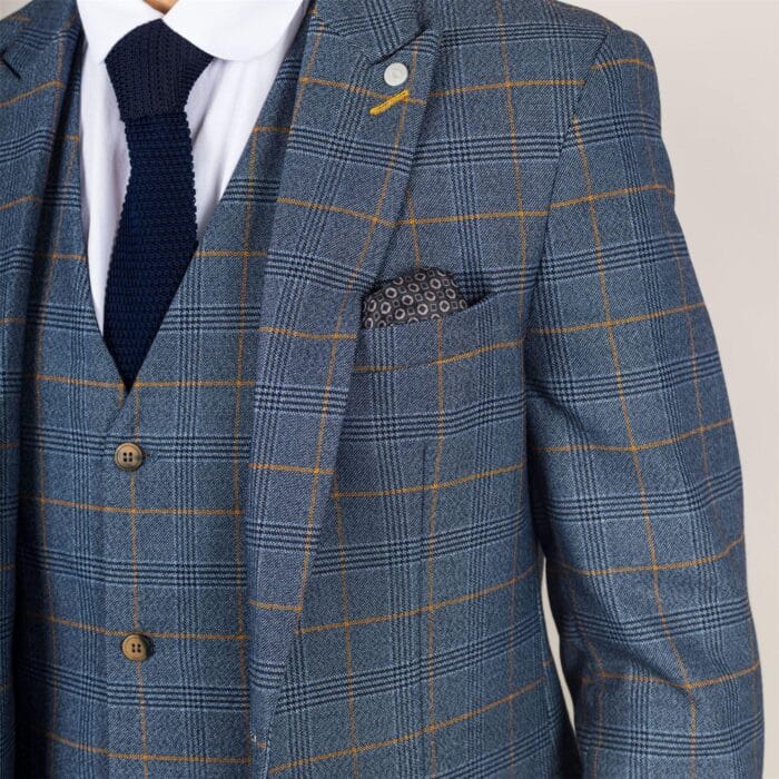 Men's Suit 3 Piece Navy Blue Checked Classic Plaid Tailored Fit Formal Dress - Knighthood Store