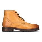 Mens Real Leather Laced Platform Brogue Military Boots Punk Rock Black Tan - Knighthood Store