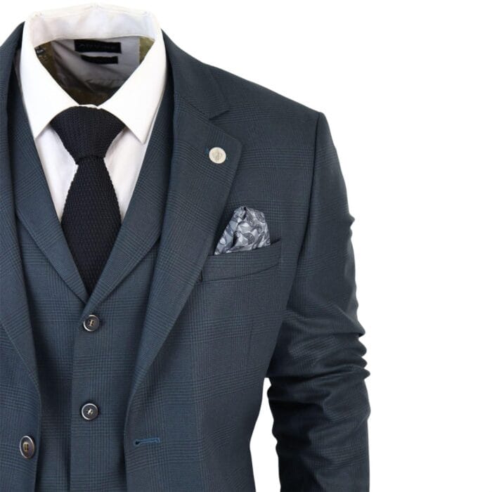 Men's 3 Piece Suit Classic Prince of Wales Check Olive Green Wedding Office Retro - Knighthood Store