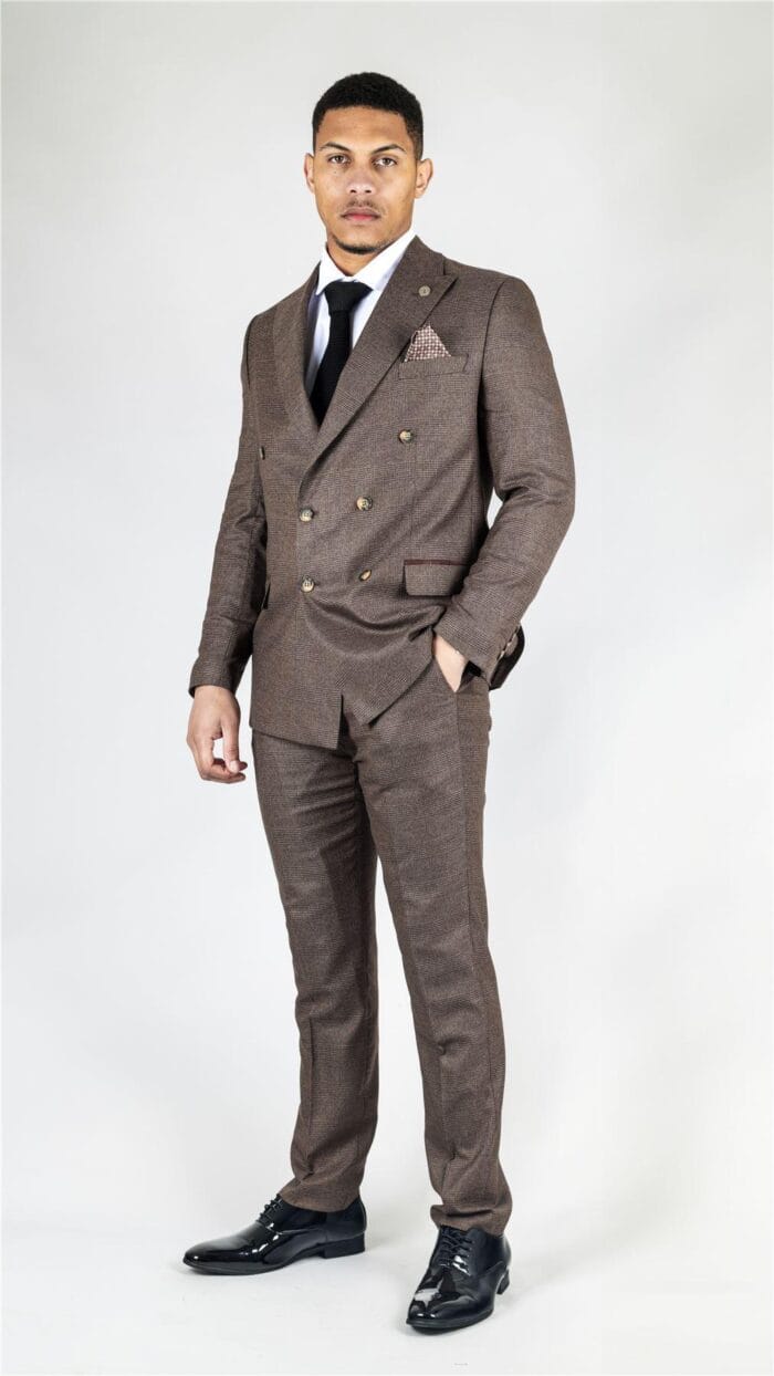 Men's Brown Suit 2 Piece Double Breasted Check Formal Dress - Knighthood Store