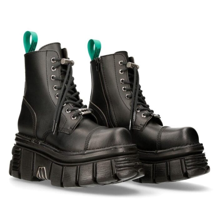 New Rock M-NewMILI083-VS2 VEGAN BOOTS Combat Black Leather Platform Biker Shoes - Knighthood Store