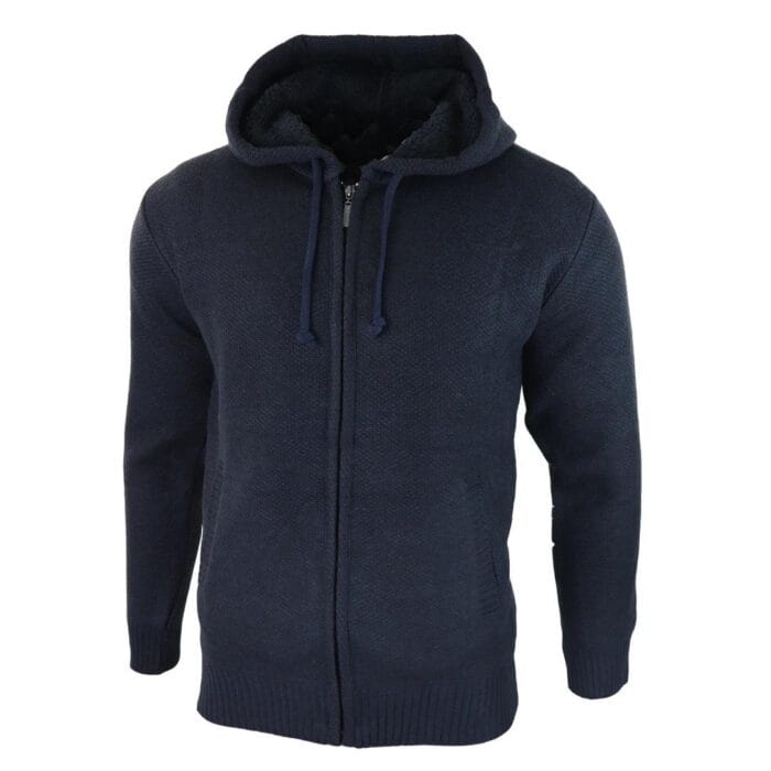 Mens Hoodie Jumper Jacket Fleece Fur Lined Top Knitted Warm Winter Casual Zipped - Knighthood Store