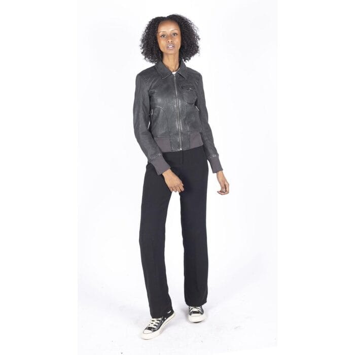 Womens Real Leather Bomber Jacket Short Zipped Retro Brown Tan Black Blue Grey - Knighthood Store