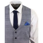 Mens Marc Darcy 3 Piece Suit Grey Prince Of Wales Blue Check Vintage Retro - Knighthood Store