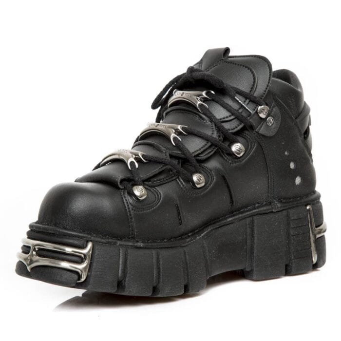 New Rock M-106-VS1 Unisex Metallic Black Vegan Leather Gothic Punk Rock Boots - Knighthood Store