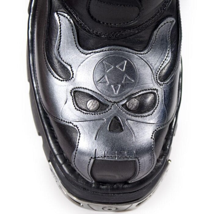 New Rock 107-S2 Black/Silver Gothic Leather Flame Boots - Knighthood Store